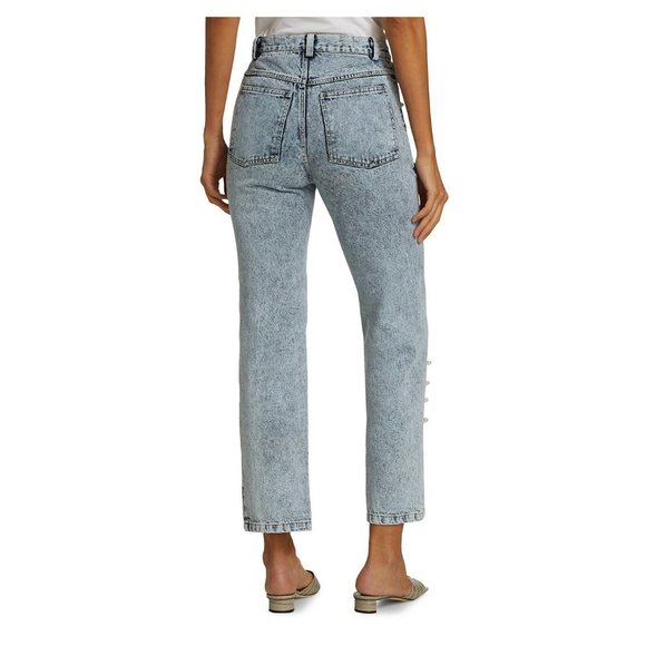 $380 SEA Pearl Embellished Jeans HIGH WAISTED STRAIGHT LEG SIZE 0 - Picture 2 of 2